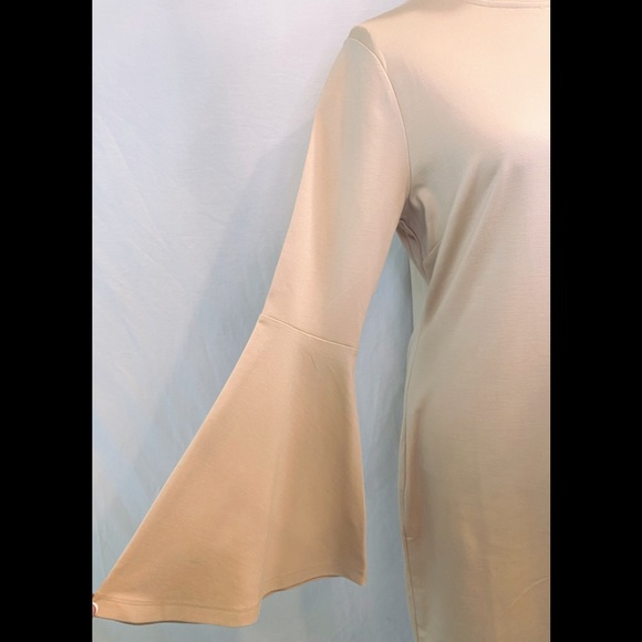 Venus Neutral Color Mock Neck Flair Sleeve Dress - Picture 8 of 13